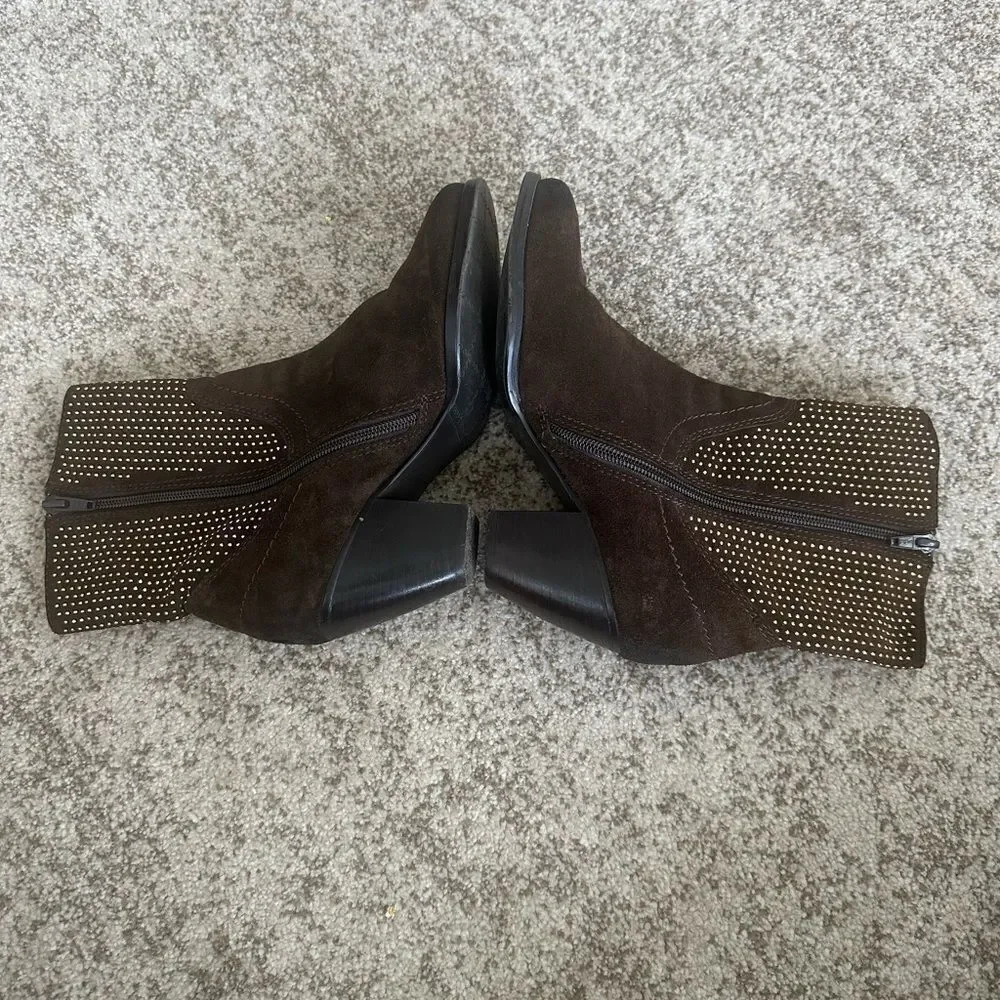 Vaneli Brown Suede Studded Ankle Boots 7
